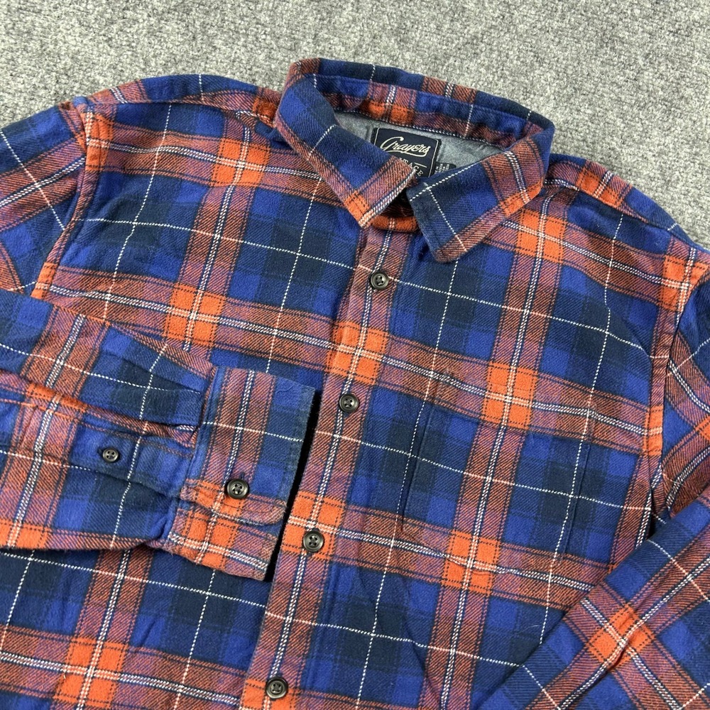 Grayers Flannel Shirt Mens Large Blue Orange Plaid‎ Heritage Cotton Button Down